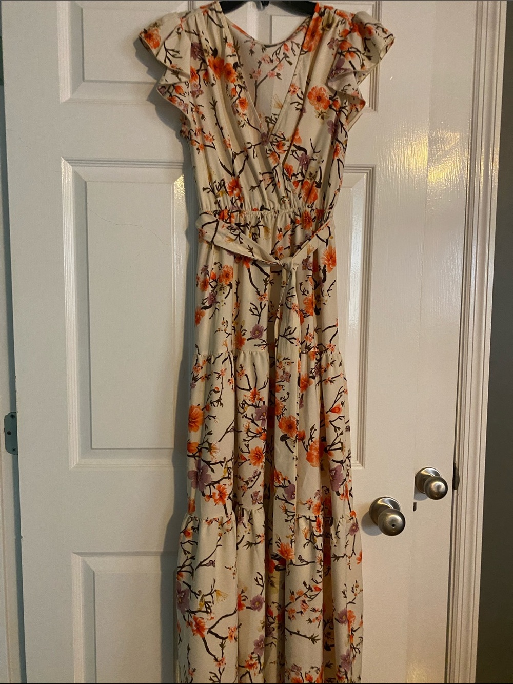 SHEIN Cream Maxi Dress with Orange & Purple Floral Print